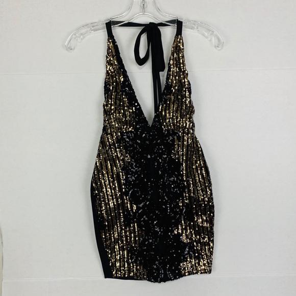 Dach Boutique black gold sequin party mini dress - Picture 2 of 8